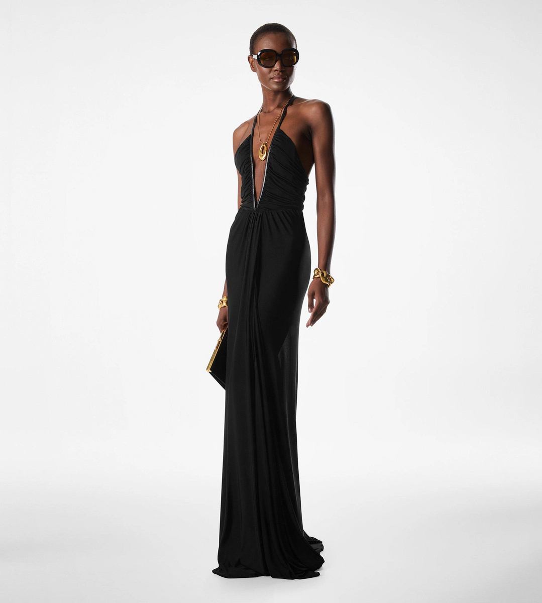 ABENDKLEID AUS STRETCH-JERSEY MIT TIEFEN V-AUSSCHNITT ABENDKLEID AUS STRETCH-JERSEY MIT TIEFEN V-AUSSCHNITT