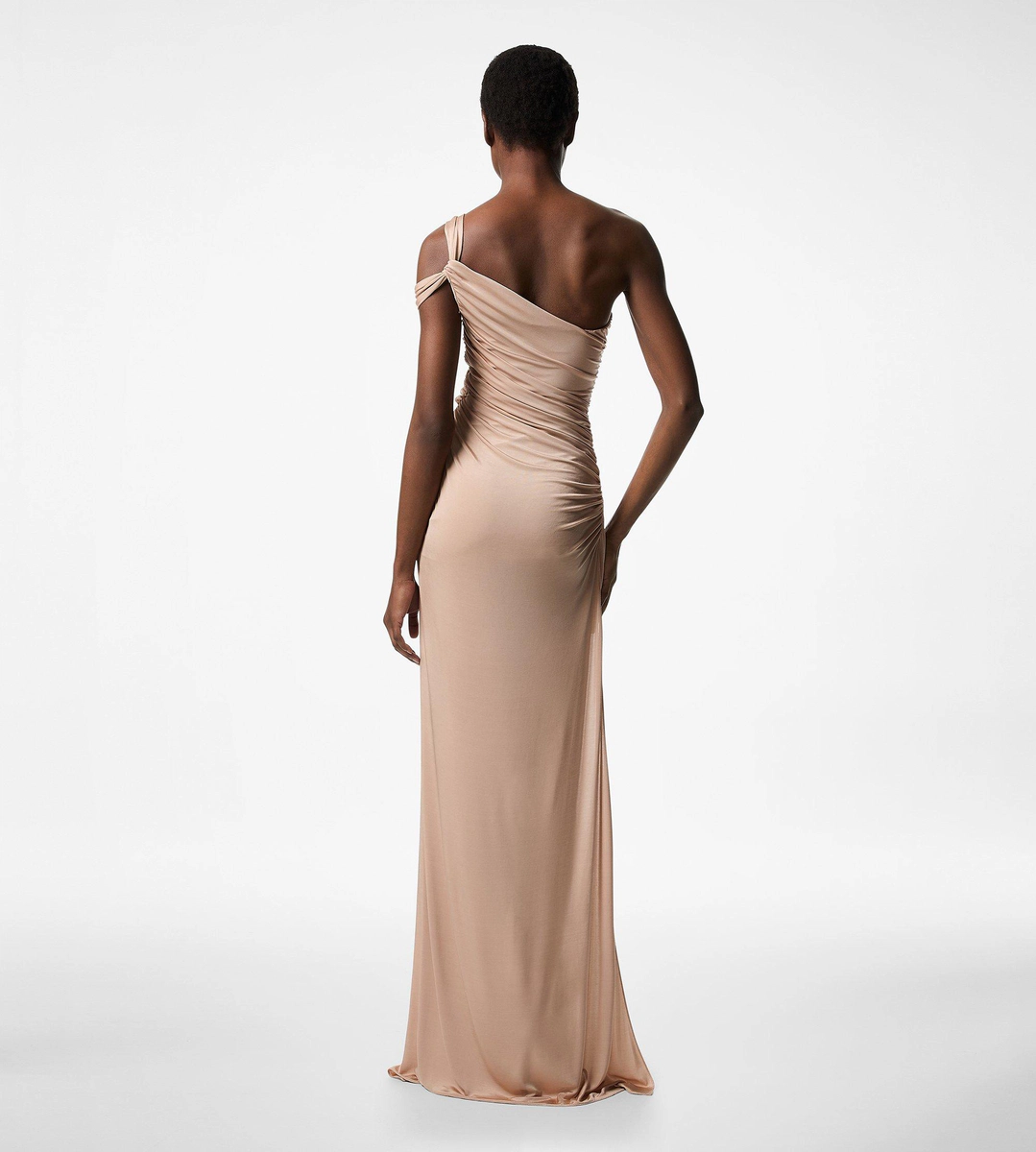 ABENDKLEID MIT EINER SCHULTER UND VERZIERTER FRONTSEITE ABENDKLEID MIT EINER SCHULTER UND VERZIERTER FRONTSEITE
