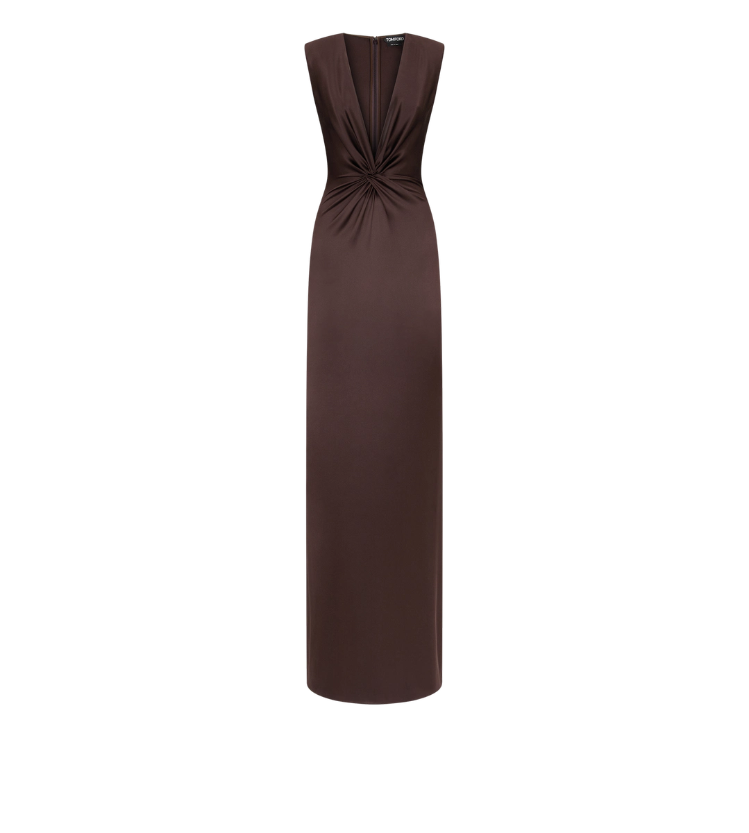 ÄRMELLOSES ABENDKLEID AUS SEIDE MIT TIEFEN V-AUSSCHNITT UND GEDREHTER FRONT ÄRMELLOSES ABENDKLEID AUS SEIDE MIT TIEFEN V-AUSSCHNITT UND GEDREHTER FRONT