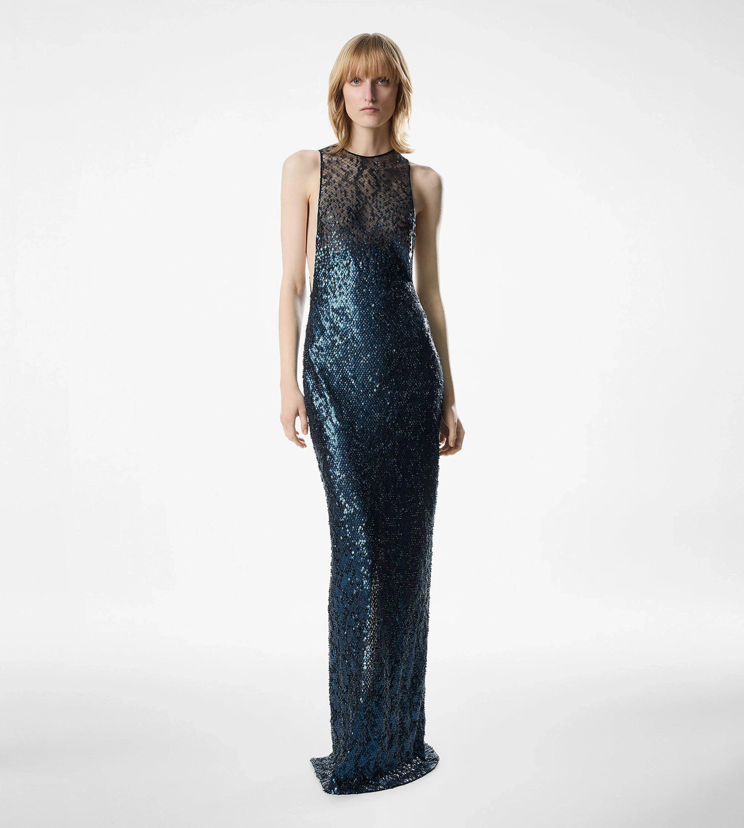ÄRMELLOSES ABENDKLEID MIT STICKEREI UND SCHLANGENEFFEKT ÄRMELLOSES ABENDKLEID MIT STICKEREI UND SCHLANGENEFFEKT