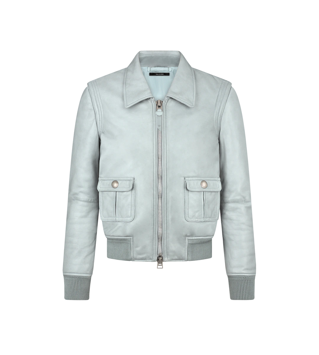 BLOUSON AUS LEDER MIT KRAGEN UND FRONTASCHEN BLOUSON AUS LEDER MIT KRAGEN UND FRONTASCHEN