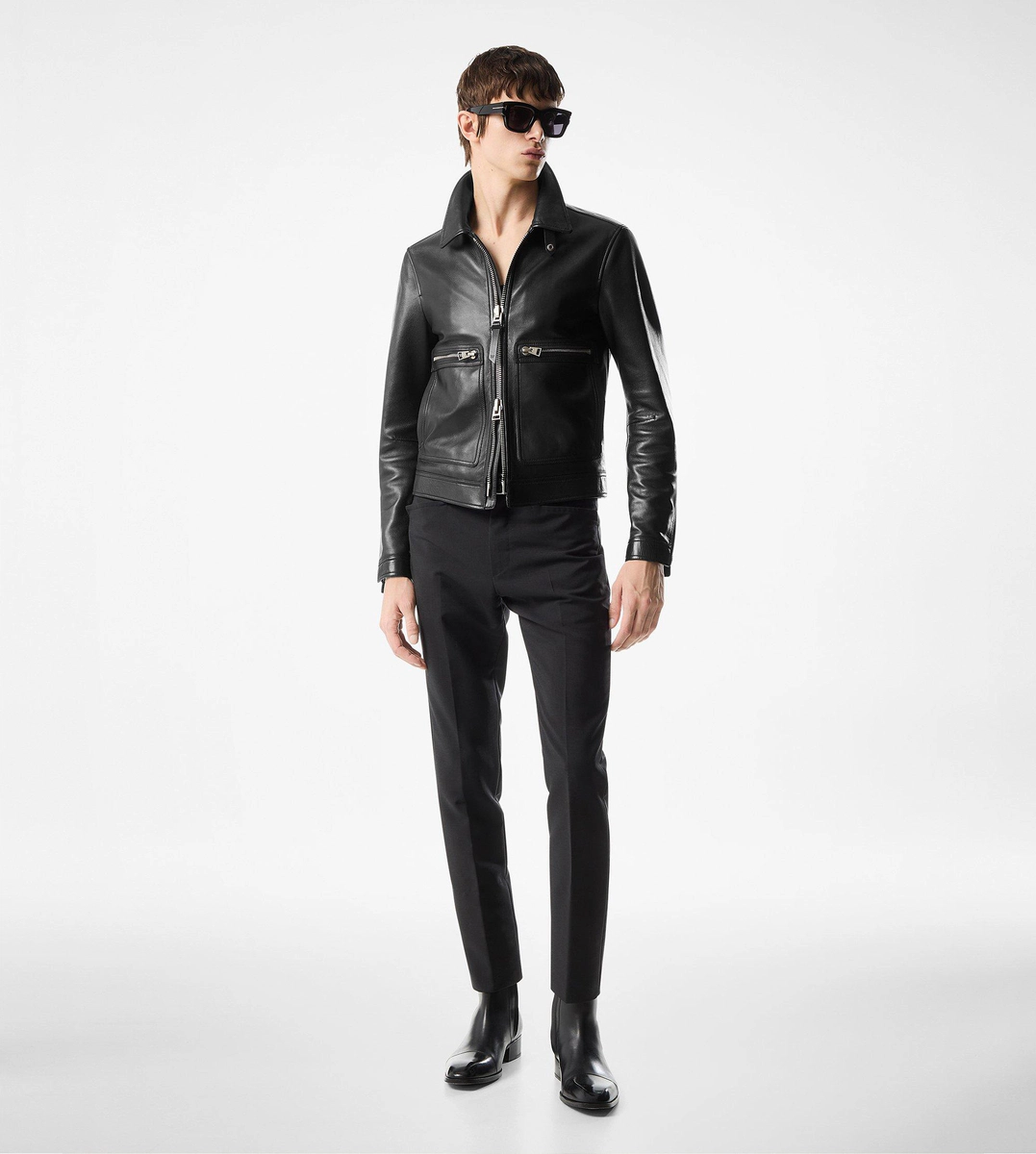 BLOUSON AUS NARBENEM LEDER MIT KONTRAST-REISSVERSCHLUSS BLOUSON AUS NARBENEM LEDER MIT KONTRAST-REISSVERSCHLUSS