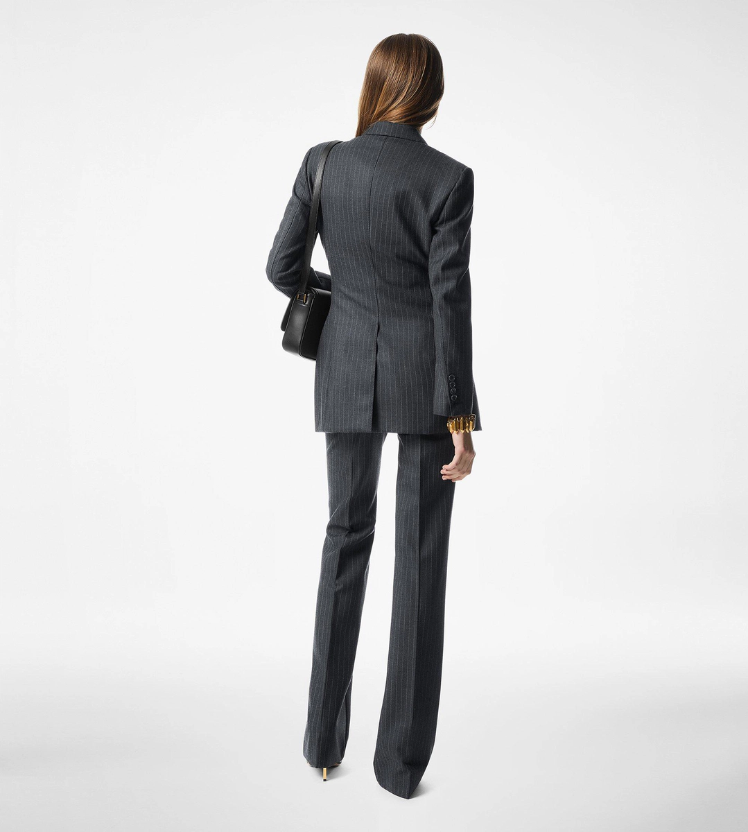 Gestreifte, taillierte Hose aus Wollflanell mit weitem Bein Gestreifte, taillierte Hose aus Wollflanell mit weitem Bein