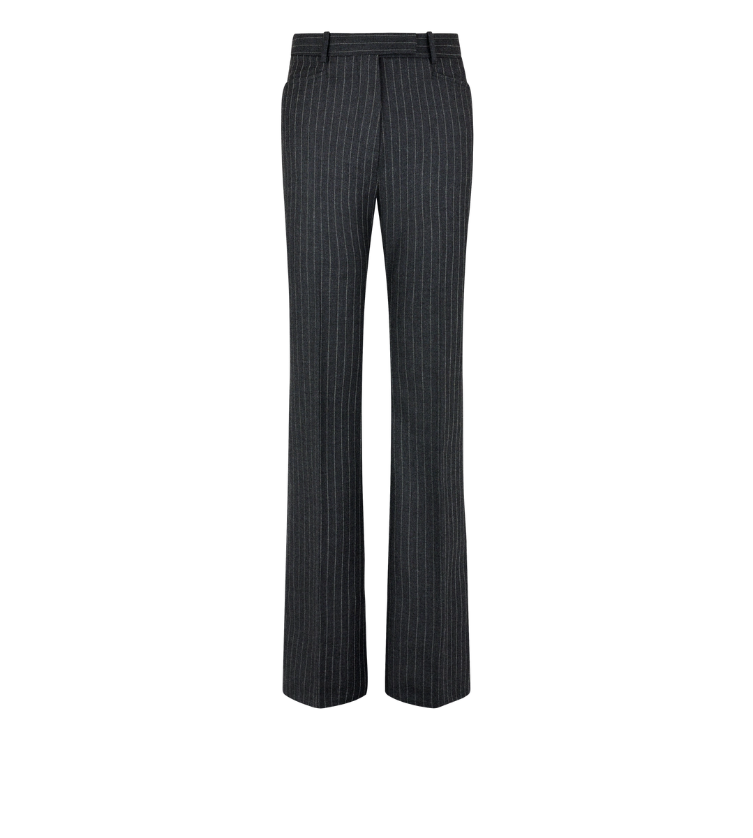 Gestreifte, taillierte Hose aus Wollflanell mit weitem Bein Gestreifte, taillierte Hose aus Wollflanell mit weitem Bein