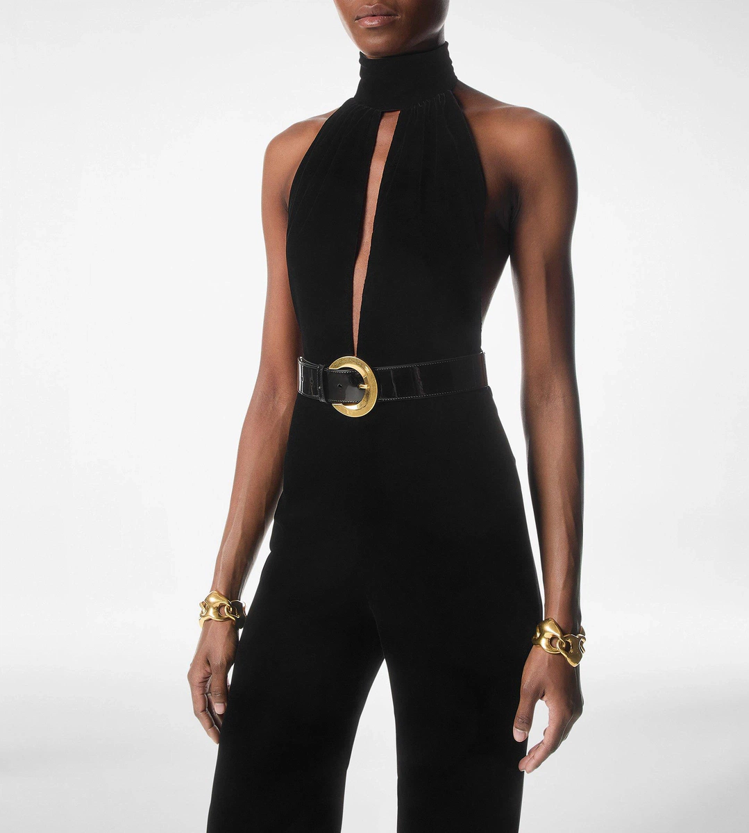 JUMPSUIT AUS STRETCH-SAMT MIT GÜRTEL JUMPSUIT AUS STRETCH-SAMT MIT GÜRTEL