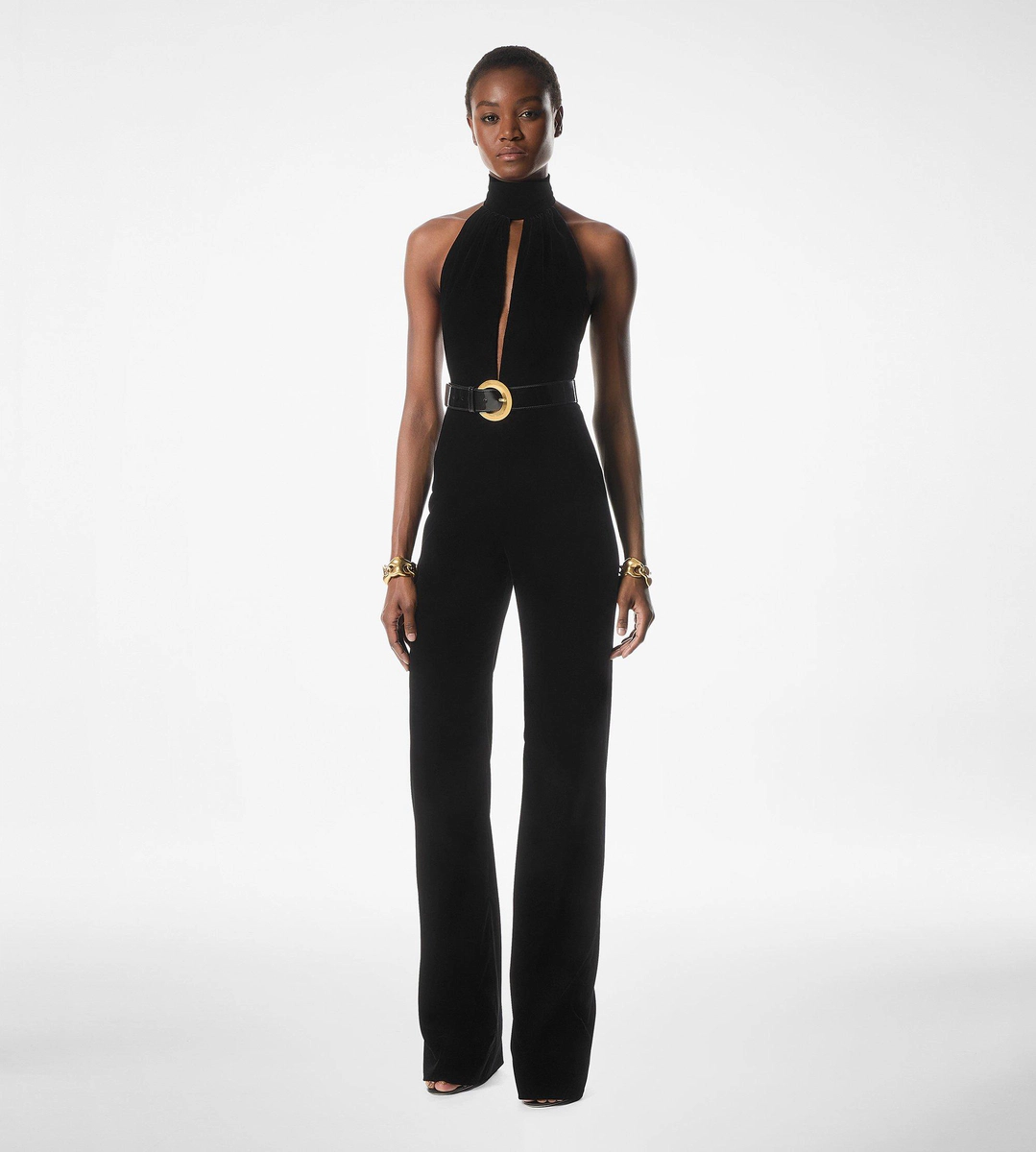 JUMPSUIT AUS STRETCH-SAMT MIT GÜRTEL JUMPSUIT AUS STRETCH-SAMT MIT GÜRTEL