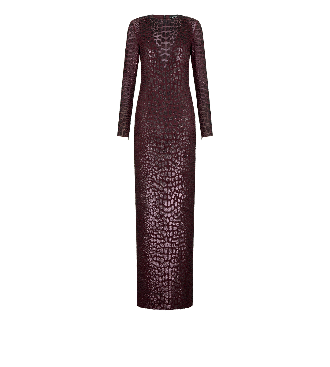 LANGÄRMELIGES ABENDKLEID MIT STICKEREI UND KROKOPF