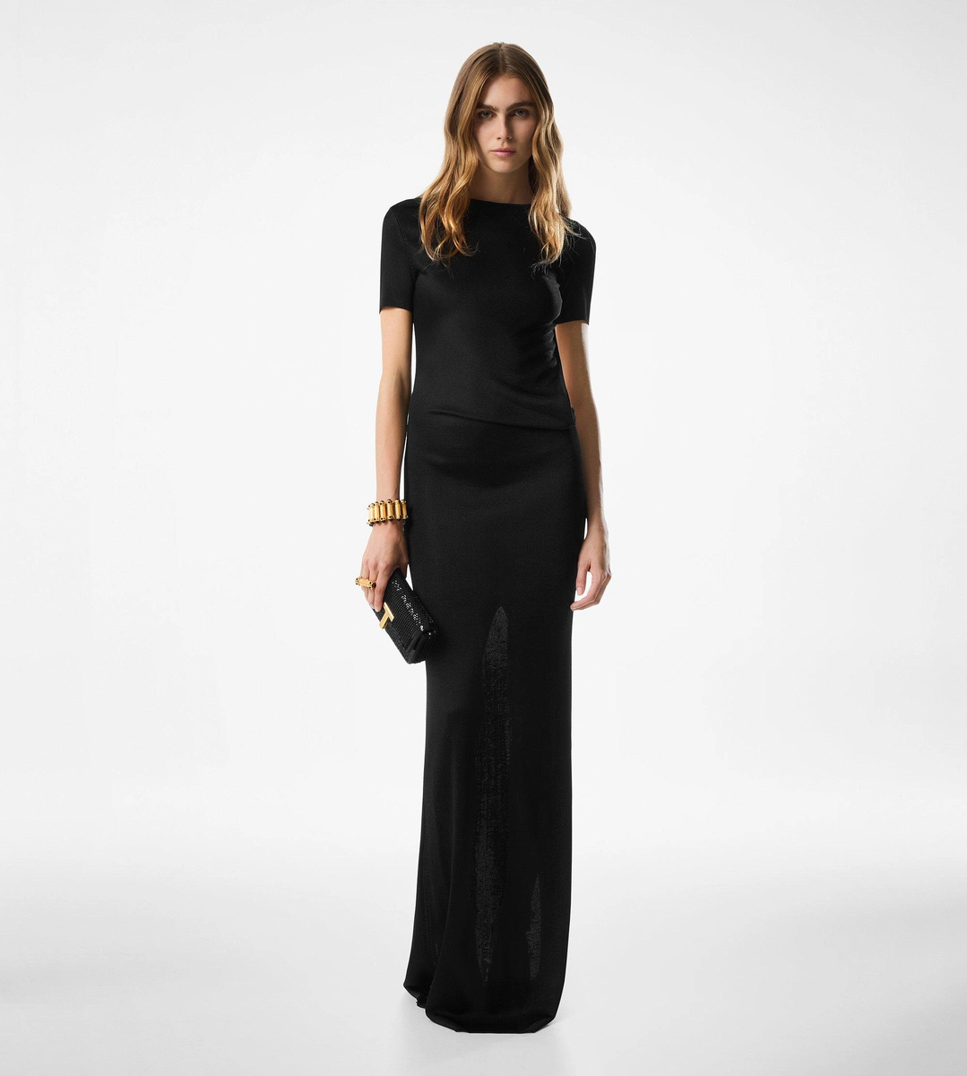 LANGES KLEID MIT CUT OUT UND KETTENVERSCHLUSS LANGES KLEID MIT CUT OUT UND KETTENVERSCHLUSS