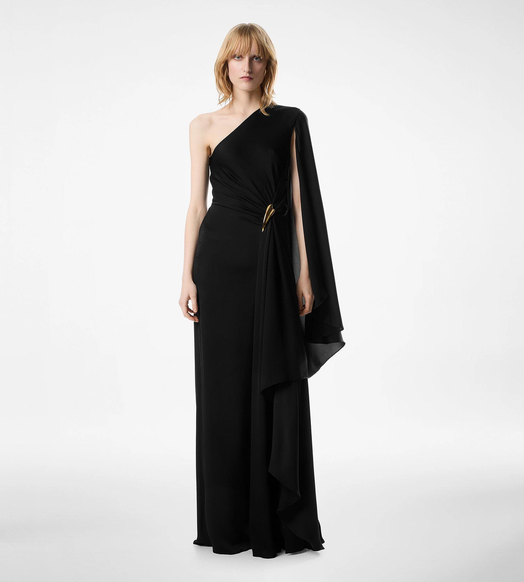 ONE-SHOULDER-ABENDKLEID MIT CAPE UND LIZA-HARDWARE-DETAIL ONE-SHOULDER-ABENDKLEID MIT CAPE UND LIZA-HARDWARE-DETAIL