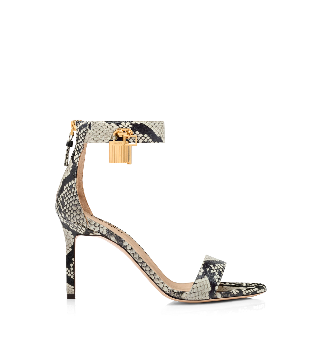 SANDALE AUS BEDRUCKTEM PYTHON-VASE MIT VORHÄNGESCHLOSS SANDALE AUS BEDRUCKTEM PYTHON-VASE MIT VORHÄNGESCHLOSS