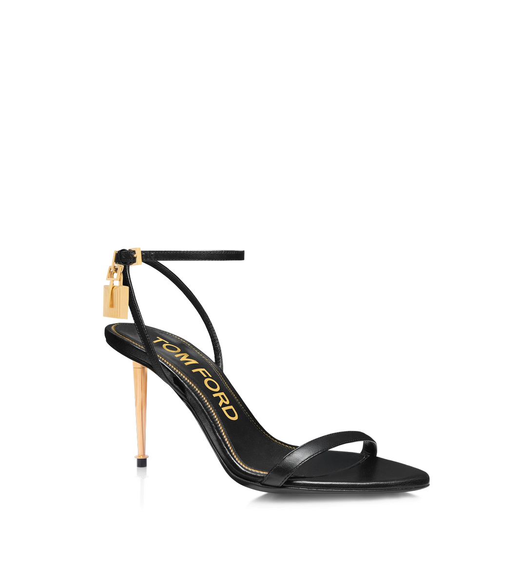 SPITZE NAKED-SANDALE AUS GLÄNZENDEM LEDER MIT VORHÄNGESCHLOSS, 85 MM SPITZE NAKED-SANDALE AUS GLÄNZENDEM LEDER MIT VORHÄNGESCHLOSS, 85 MM