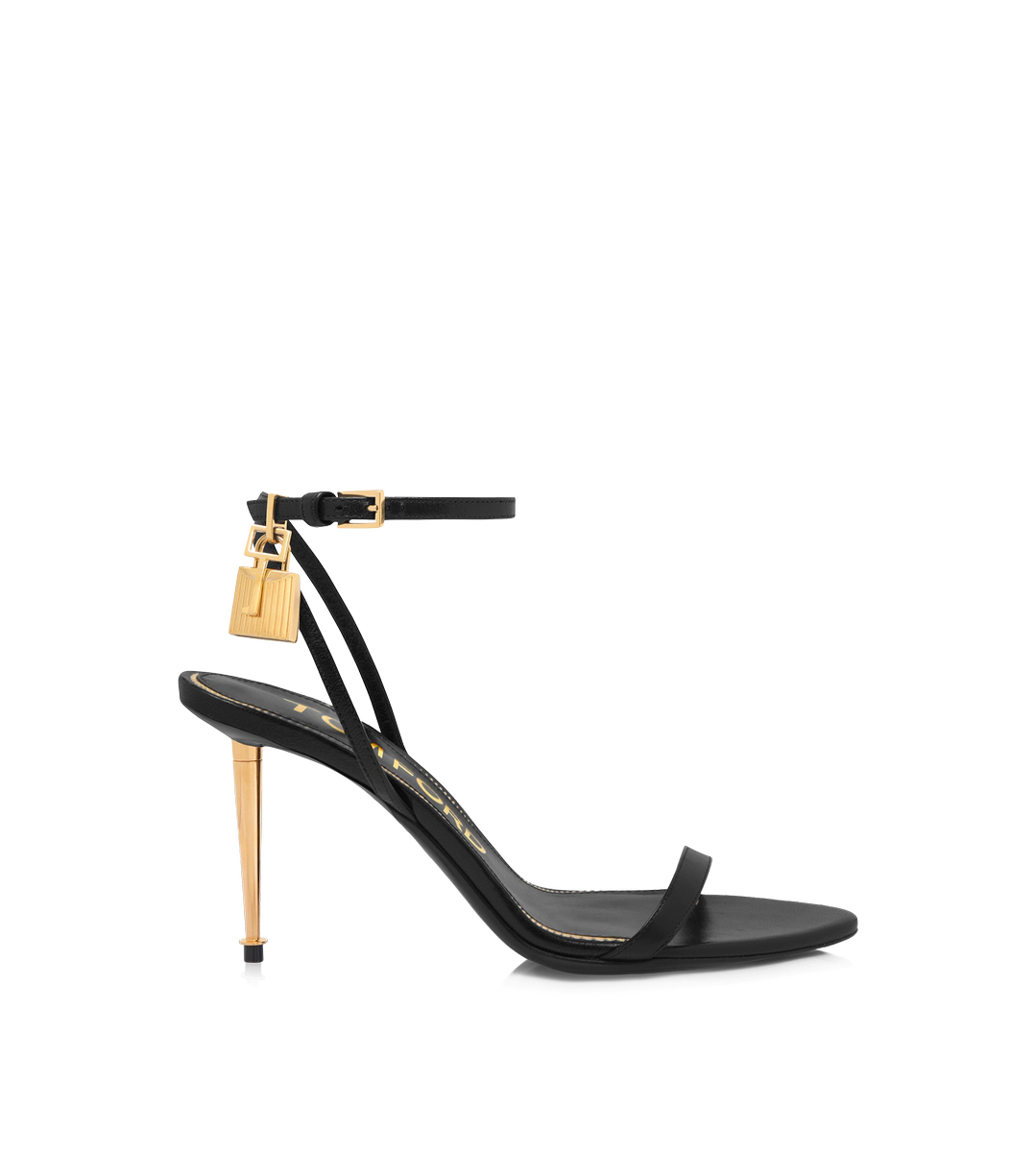 SPITZE NAKED-SANDALE AUS GLÄNZENDEM LEDER MIT VORHÄNGESCHLOSS, 85 MM SPITZE NAKED-SANDALE AUS GLÄNZENDEM LEDER MIT VORHÄNGESCHLOSS, 85 MM
