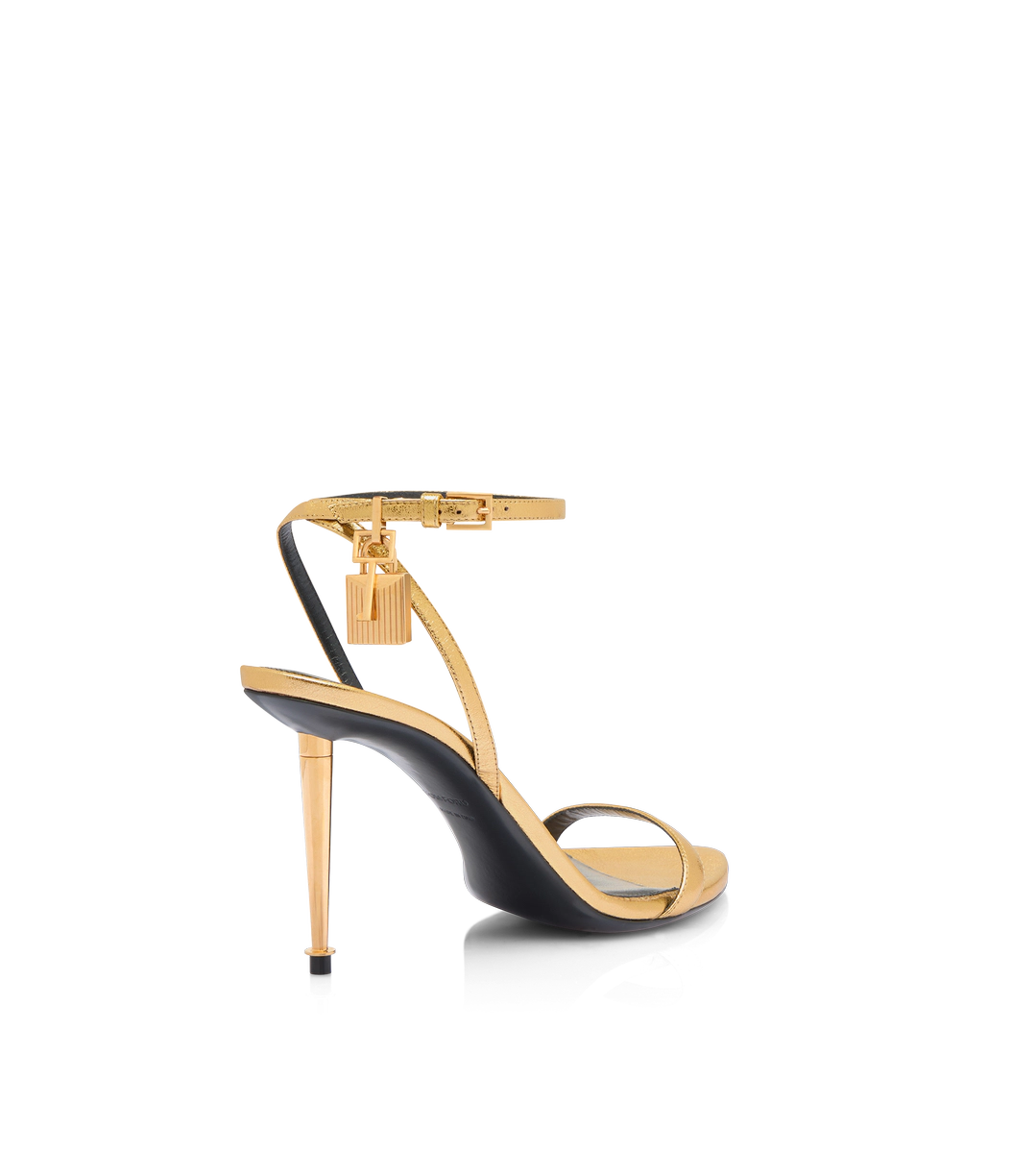 SPITZE NAKED-SANDALEN AUS LAMINIERTEM NAPPALEDER MIT VORHÄNGESCHLOSS, 85 MM SPITZE NAKED-SANDALEN AUS LAMINIERTEM NAPPALEDER MIT VORHÄNGESCHLOSS, 85 MM