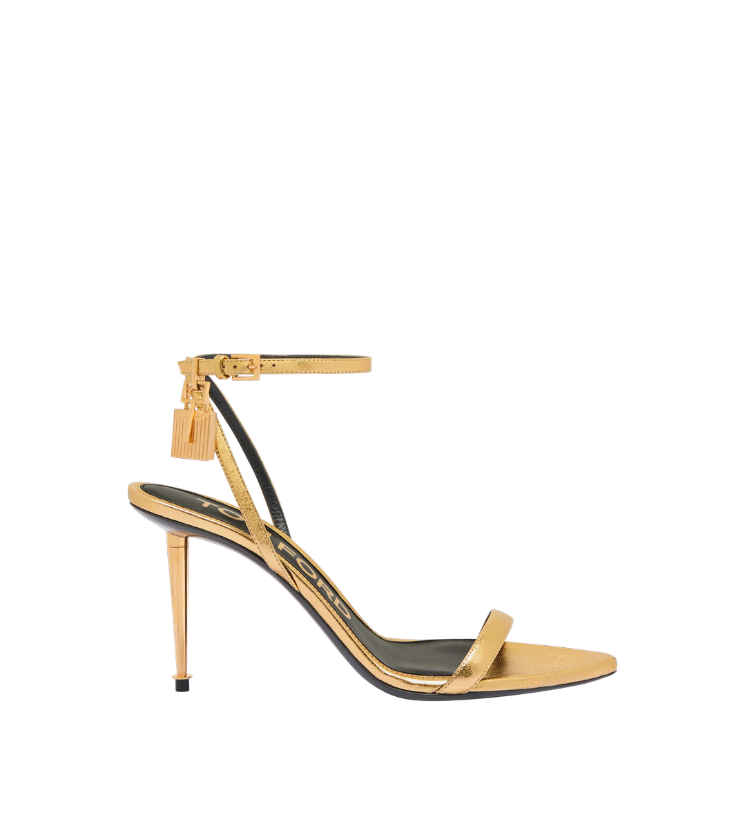 SPITZE NAKED-SANDALEN AUS LAMINIERTEM NAPPALEDER MIT VORHÄNGESCHLOSS, 85 MM SPITZE NAKED-SANDALEN AUS LAMINIERTEM NAPPALEDER MIT VORHÄNGESCHLOSS, 85 MM