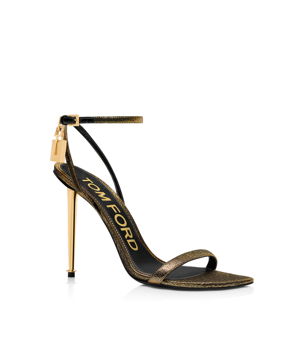 SPITZE NAKED-SANDALEN AUS STOFF MIT HÄMMERUNGSEFFEKT UND VORHÄNGESCHLOSS SPITZE NAKED-SANDALEN AUS STOFF MIT HÄMMERUNGSEFFEKT UND VORHÄNGESCHLOSS