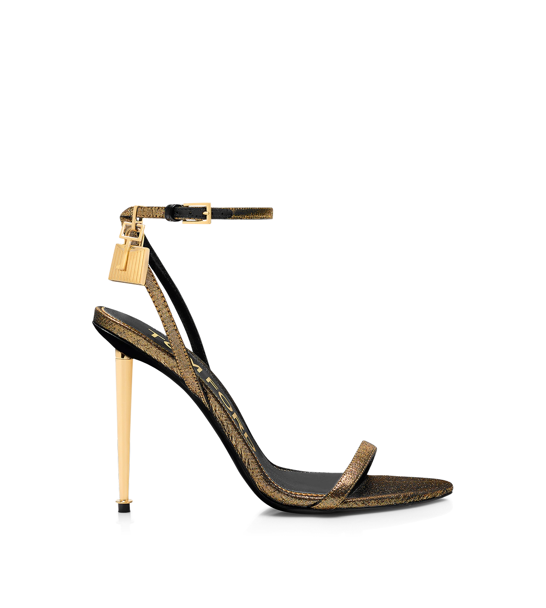 SPITZE NAKED-SANDALEN AUS STOFF MIT HÄMMERUNGSEFFEKT UND VORHÄNGESCHLOSS SPITZE NAKED-SANDALEN AUS STOFF MIT HÄMMERUNGSEFFEKT UND VORHÄNGESCHLOSS