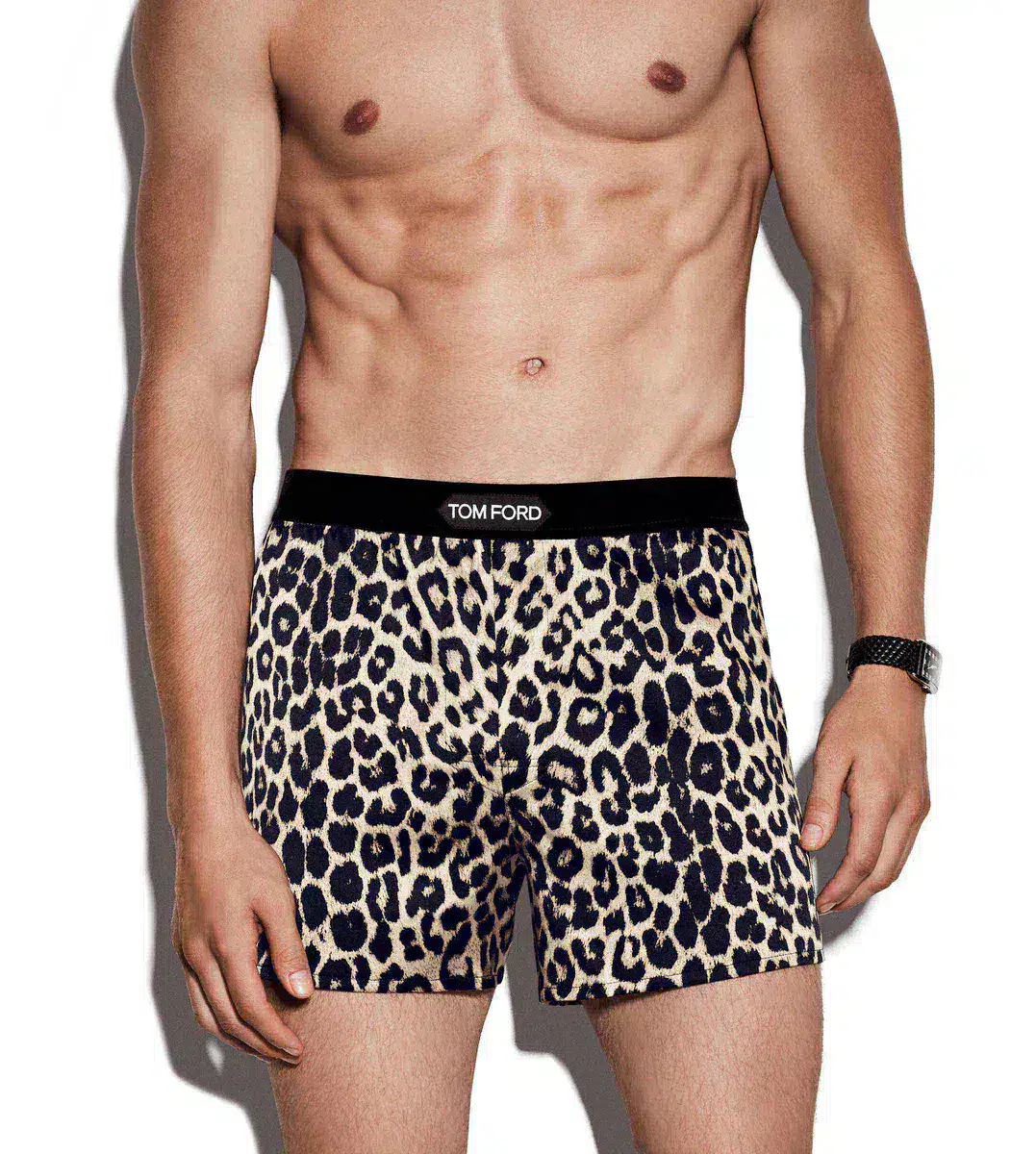 Seidenboxershorts mit Schneeleoparden-Print Seidenboxershorts mit Schneeleoparden-Print